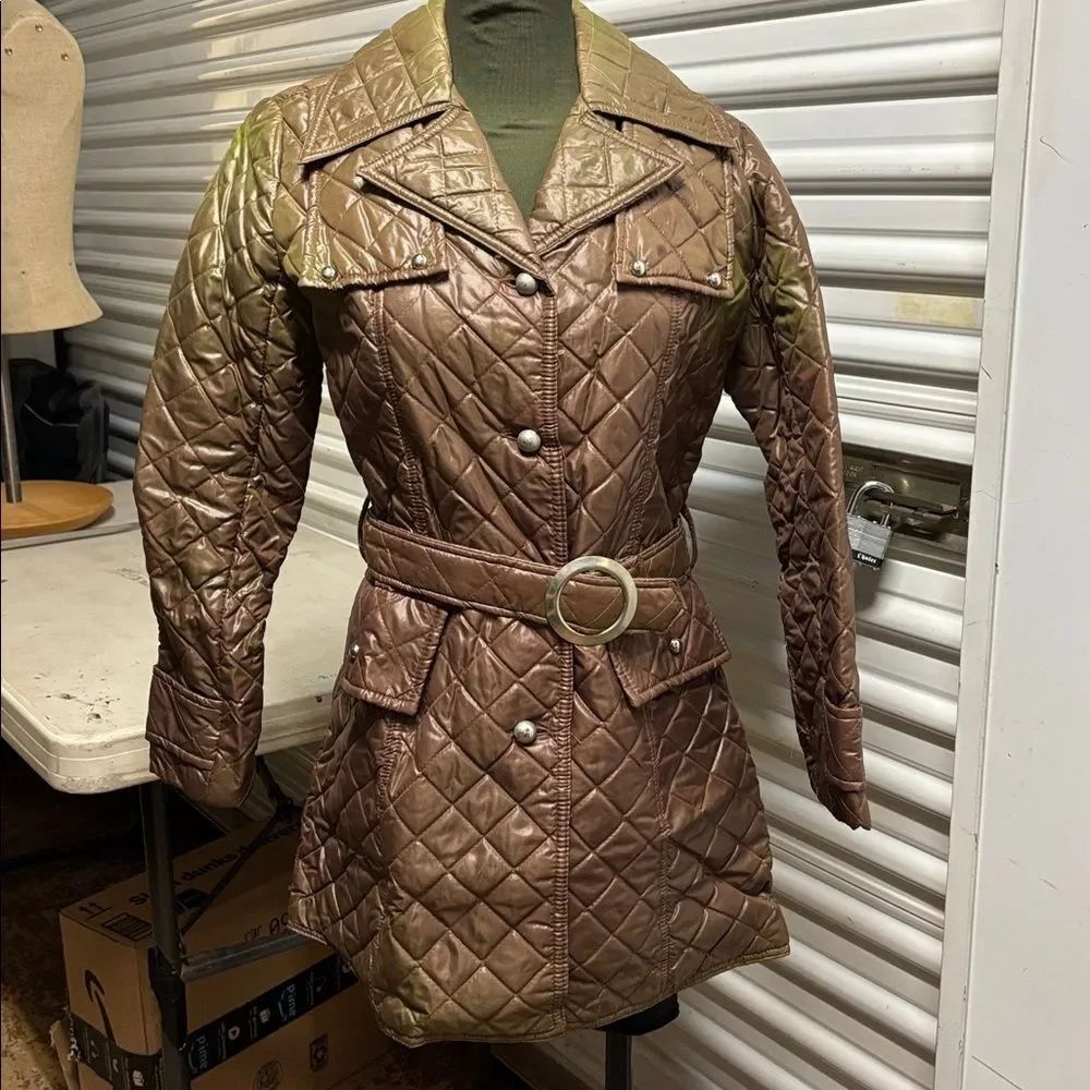 Quilted Nylon Brown Coat with Belt S
